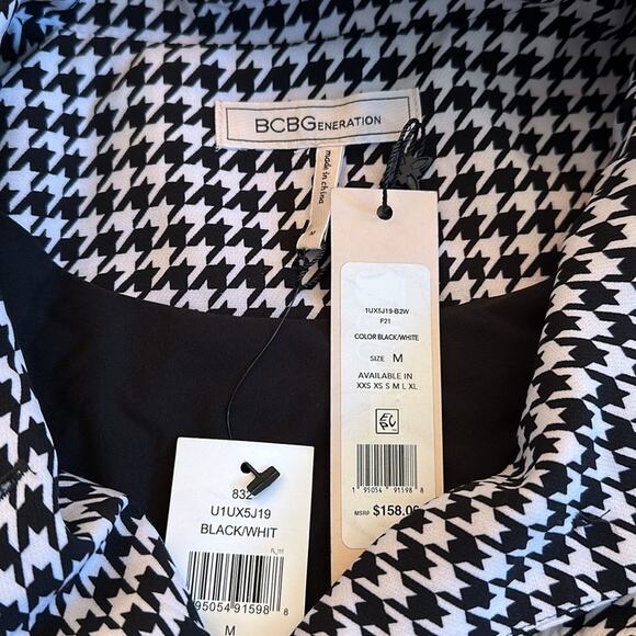 BCBGeneration Long Sleeve Button Up Top Shacket Houndstooth Sz M Office Casual - Picture 9 of 16
